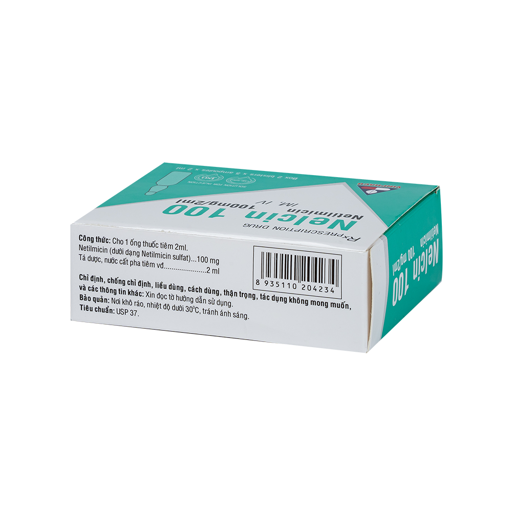 Nelcin 100 (Netilmicin 100mg/2ml) Hộp 2 vỉ x 5 ống -VINPHACO