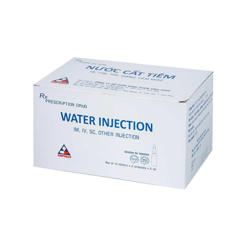 Nước cất tiêm 5ml Hộp 10 vỉ x 5 ống VINPHACO