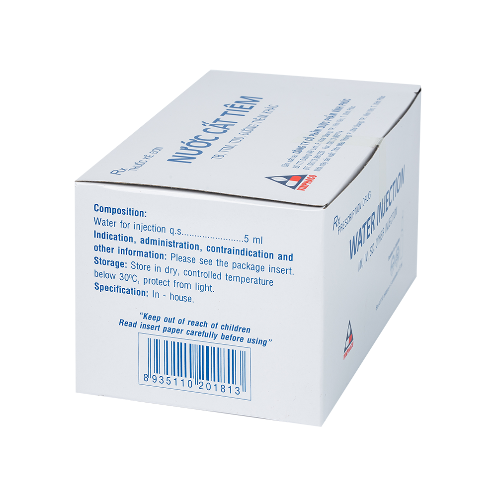 Nước cất tiêm 5ml Hộp 10 vỉ x 5 ống VINPHACO