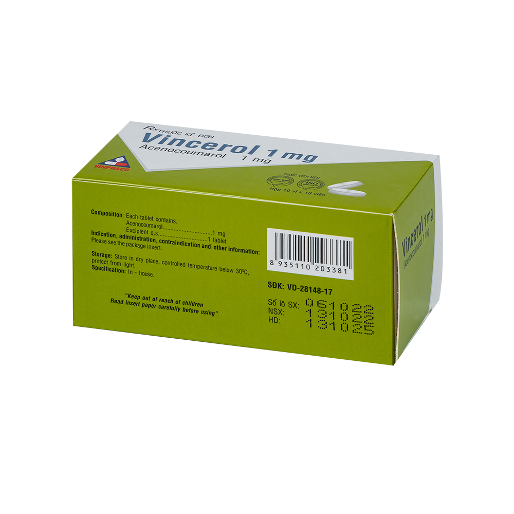 VINCEROL 1mg Hộp 10 vỉ x 10 viên nén  VINPHACO