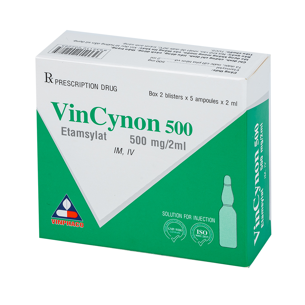 Vincynon 500 (Etamsylat 500mg/2ml) Hộp 2 vỉ x 5 ống VINPHACO