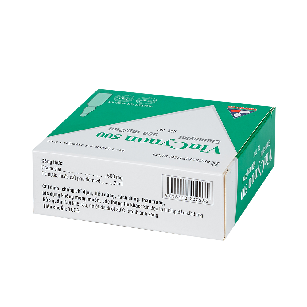 Vincynon 500 (Etamsylat 500mg/2ml) Hộp 2 vỉ x 5 ống VINPHACO
