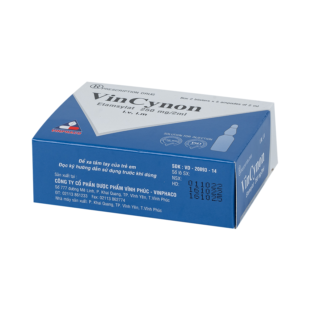 Vincynon (Etamsylat 250mg/2ml) Hộp 2 vỉ x 5 ống VINPHACO