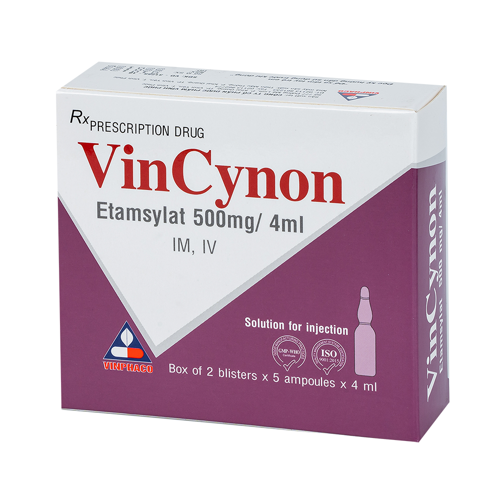 Vincynon (Etamsylat 500mg/4ml) Hộp 2 vỉ x 5 ống VINPHACO