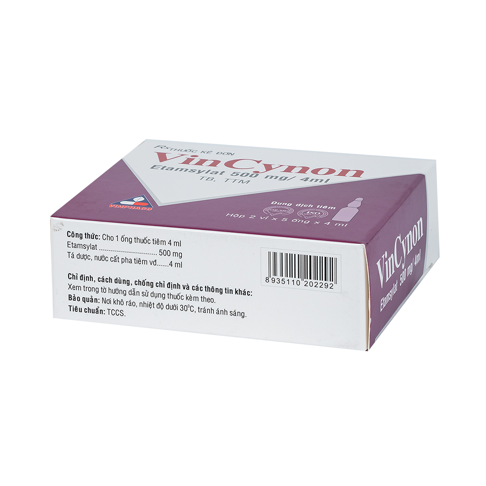 Vincynon (Etamsylat 500mg/4ml) Hộp 2 vỉ x 5 ống VINPHACO