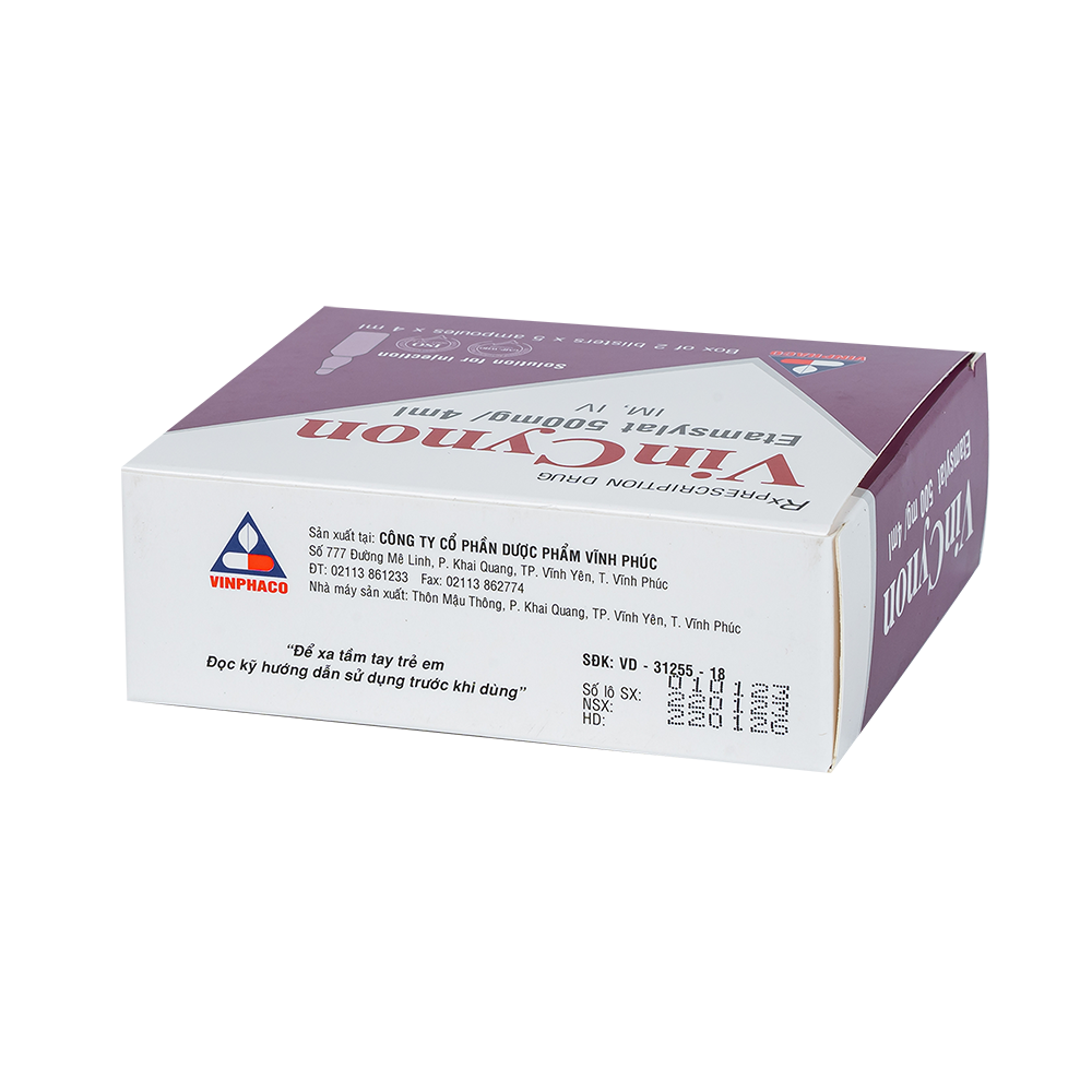 Vincynon (Etamsylat 500mg/4ml) Hộp 2 vỉ x 5 ống VINPHACO