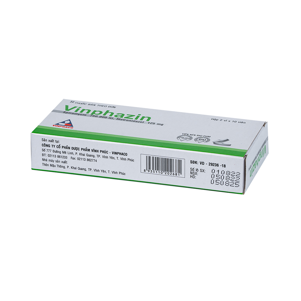 VINPHAZIN Hộp 2 vỉ x 10 viên nén bao phim VINPHACO