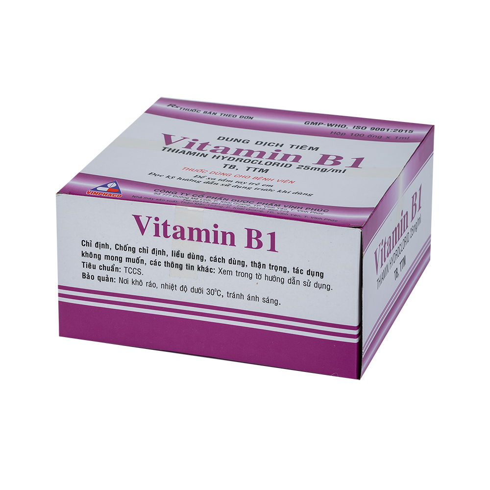 Vitamin B1 (Thiamin HCl 25mg/1ml) Hộp 100 ống VINPHACO