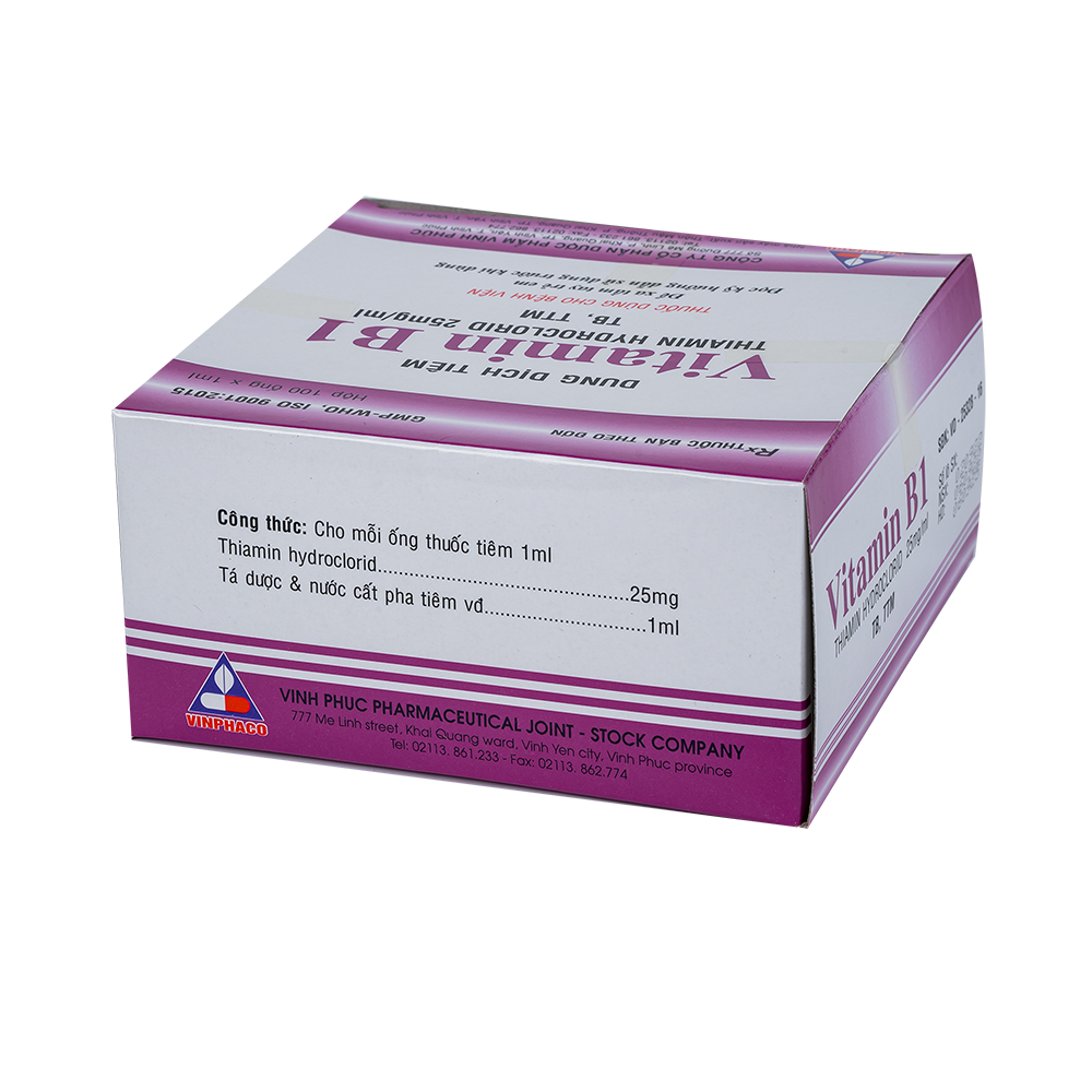 Vitamin B1 (Thiamin HCl 25mg/1ml) Hộp 100 ống VINPHACO