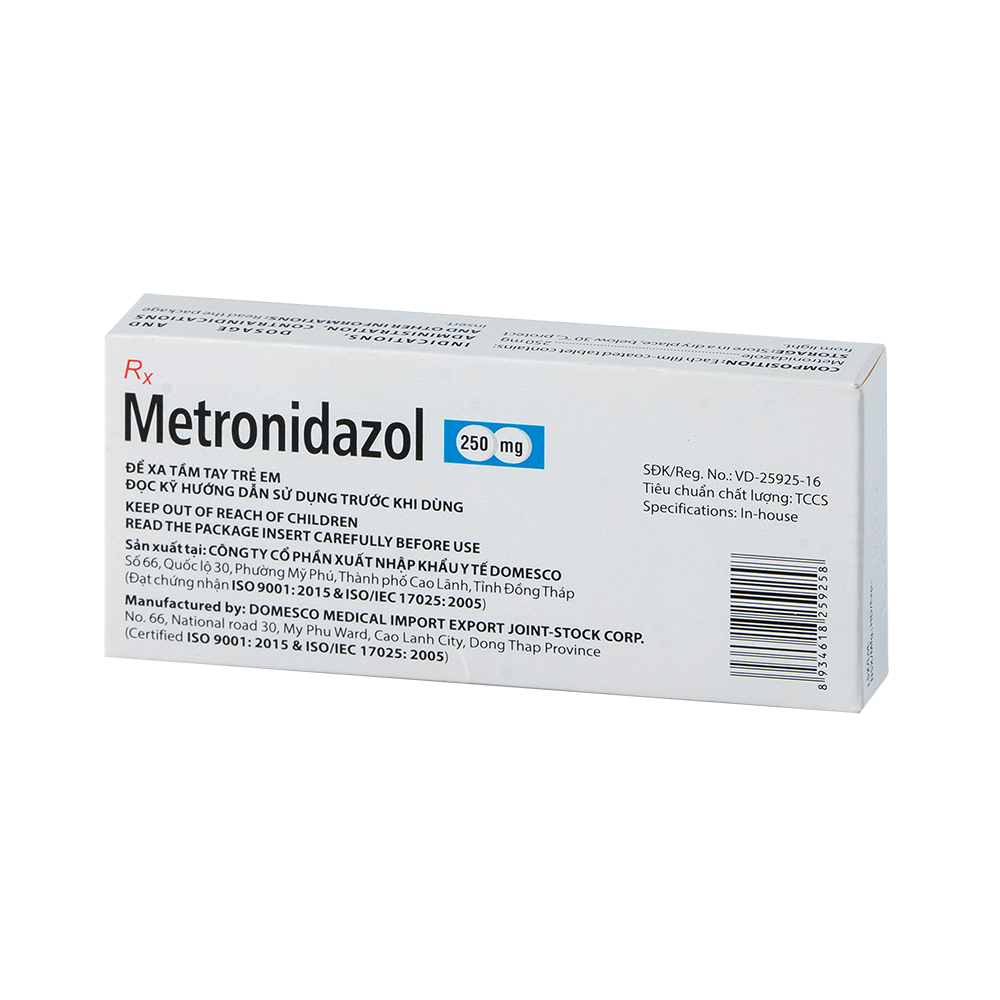 Metronidazol 250 mg Hộp 2 vỉ x 10 viên Domesco