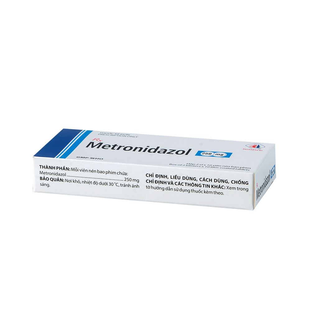 Metronidazol 250 mg Hộp 2 vỉ x 10 viên Domesco