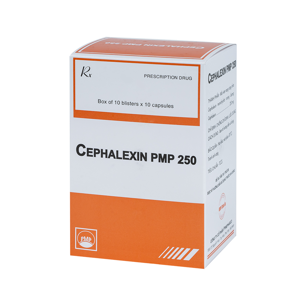 CEPHALEXIN PMP 250 Hộp 10 vỉ x 10 viên nang (nang xanh - trắng)