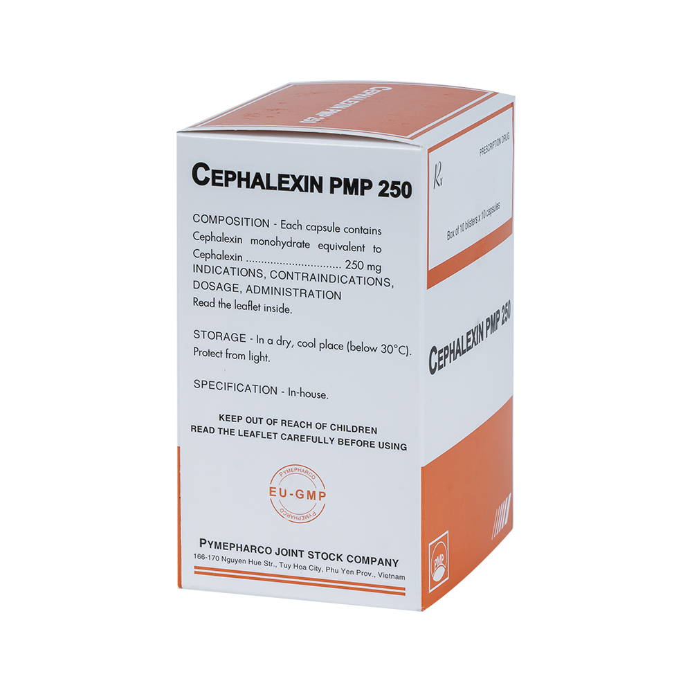CEPHALEXIN PMP 250 Hộp 10 vỉ x 10 viên nang (nang xanh - trắng)