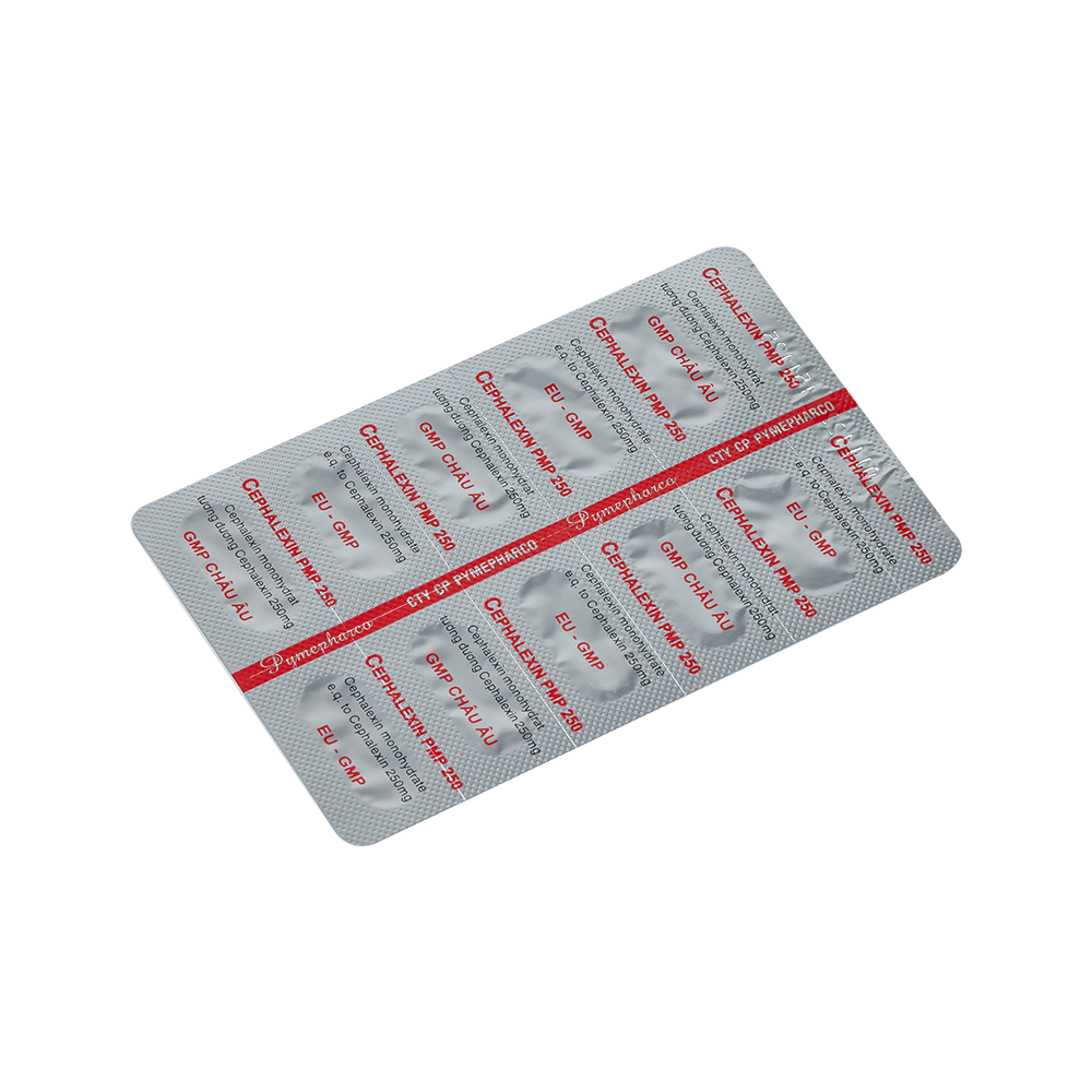 CEPHALEXIN PMP 250 Hộp 10 vỉ x 10 viên nang (nang xanh - trắng)