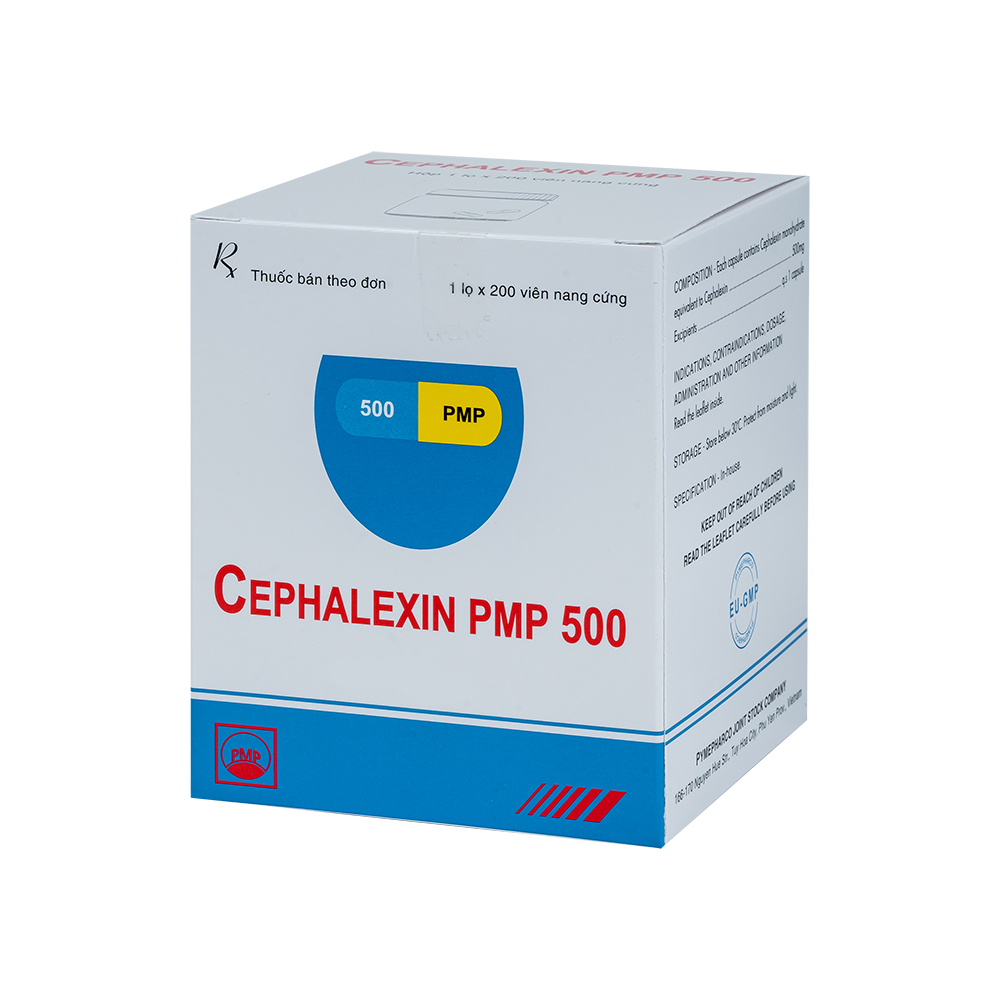 CEPHALEXIN PMP 500 Chai 200 viên nang (nang vàng-xanh)