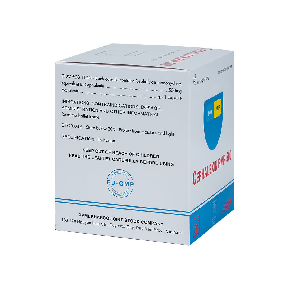 CEPHALEXIN PMP 500 Chai 200 viên nang (nang vàng-xanh)