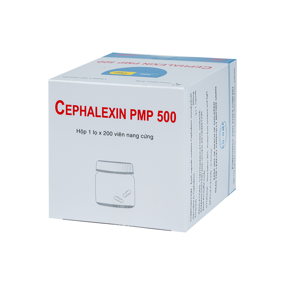CEPHALEXIN PMP 500 Chai 200 viên nang (nang vàng-xanh)