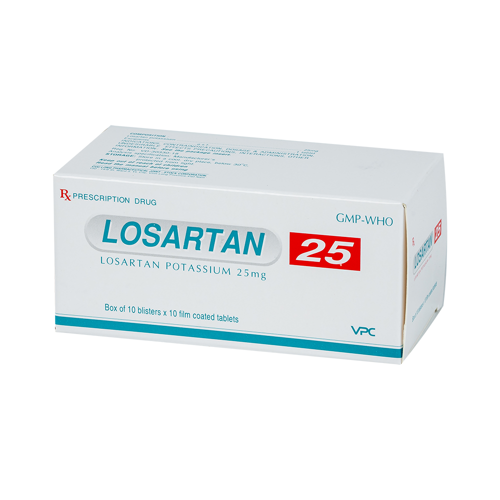 LOSARTAN 25 Hộp 10 vỉ x 10 viên Dược Cửu Long
