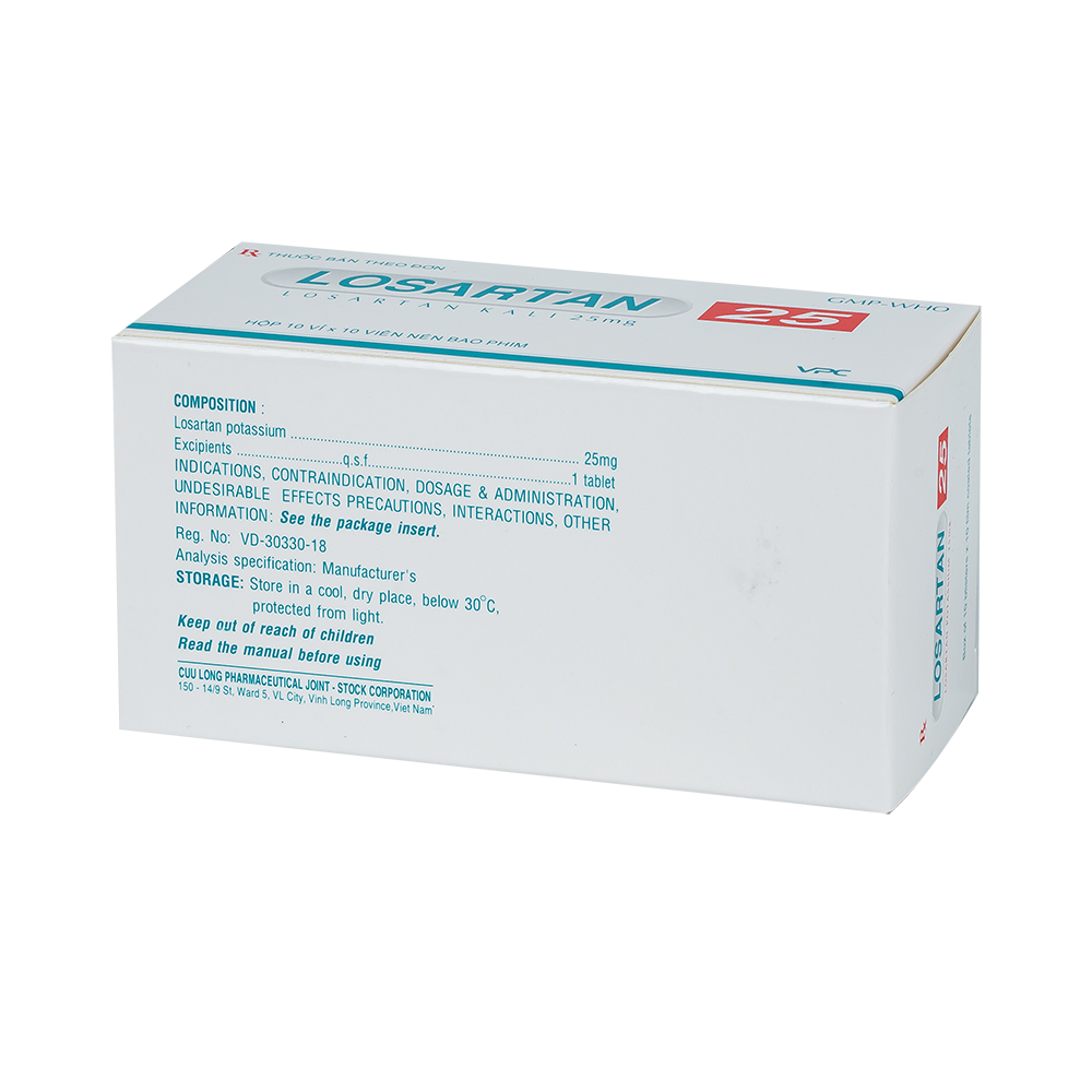 LOSARTAN 25 Hộp 10 vỉ x 10 viên Dược Cửu Long