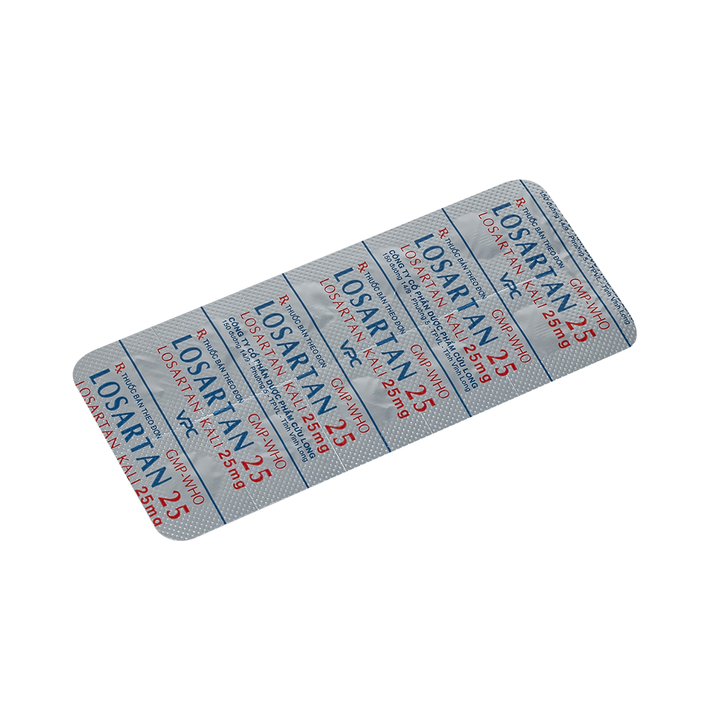 LOSARTAN 25 Hộp 10 vỉ x 10 viên Dược Cửu Long