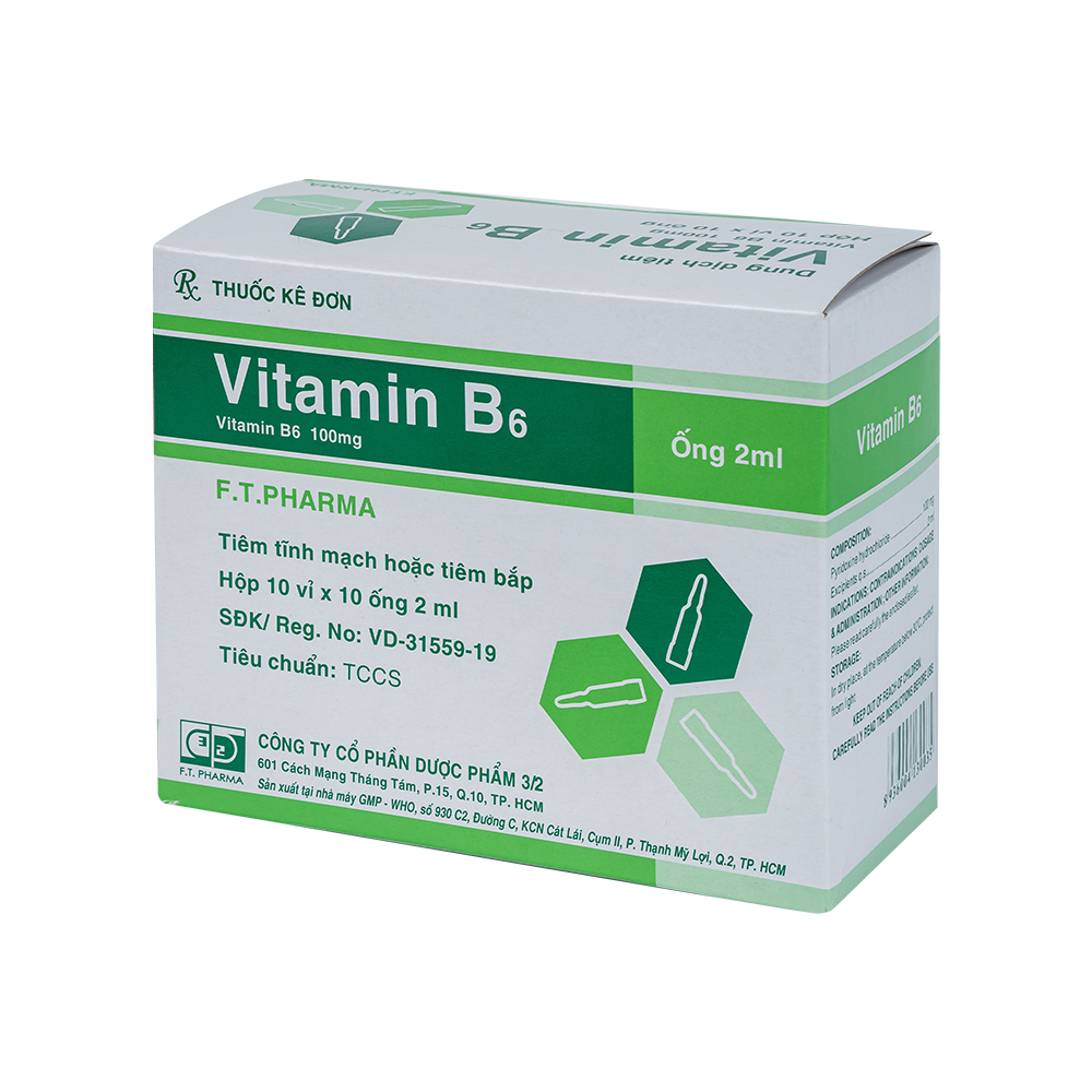 VITAMIN B6 100 Hộp 10 vỉ x 10 ống 2ml F.T.PHARMA