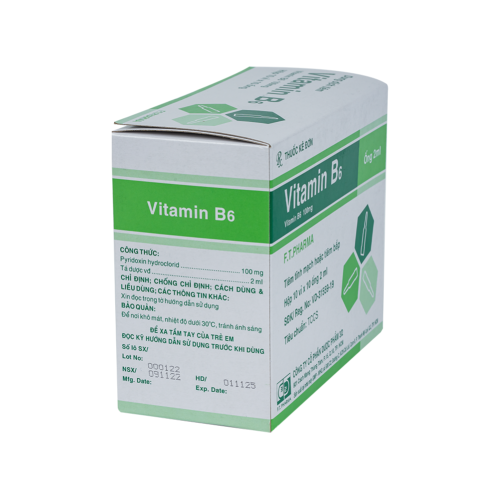 VITAMIN B6 100 Hộp 10 vỉ x 10 ống 2ml F.T.PHARMA