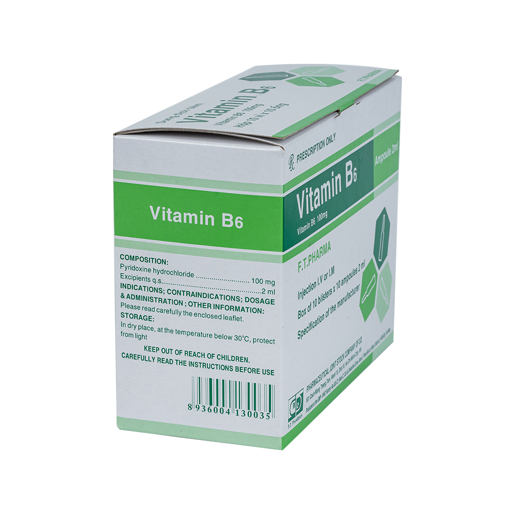 VITAMIN B6 100 Hộp 10 vỉ x 10 ống 2ml F.T.PHARMA