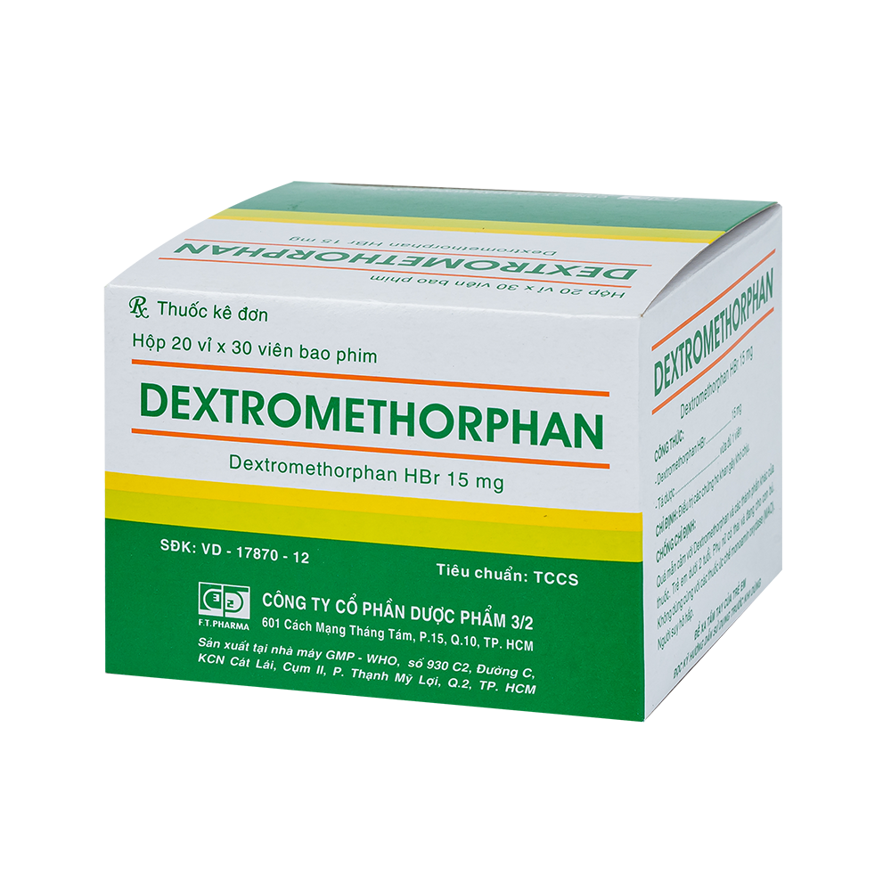 DEXTROMETHORPHAN 15mg Hộp 20 vỉ x 30 viên F.T.PHARMA