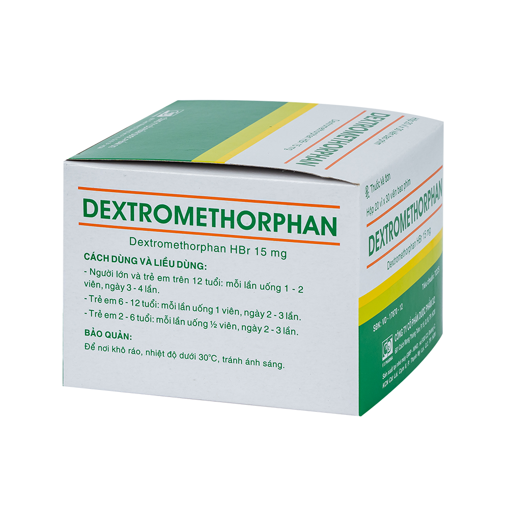 DEXTROMETHORPHAN 15mg Hộp 20 vỉ x 30 viên F.T.PHARMA