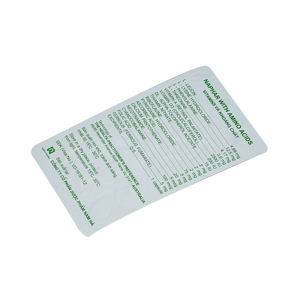 Naphar with amino acids (Thùng x 66 Hộp x 2 vỉ x 15 viên)