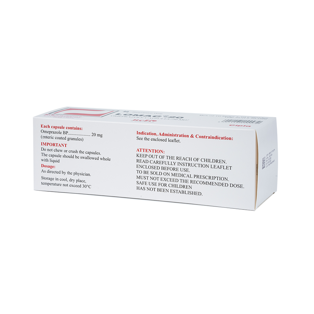 LOMAC 20mg viên nang Omeprazol Hộp 10 vỉ x 10 viên CIPLA