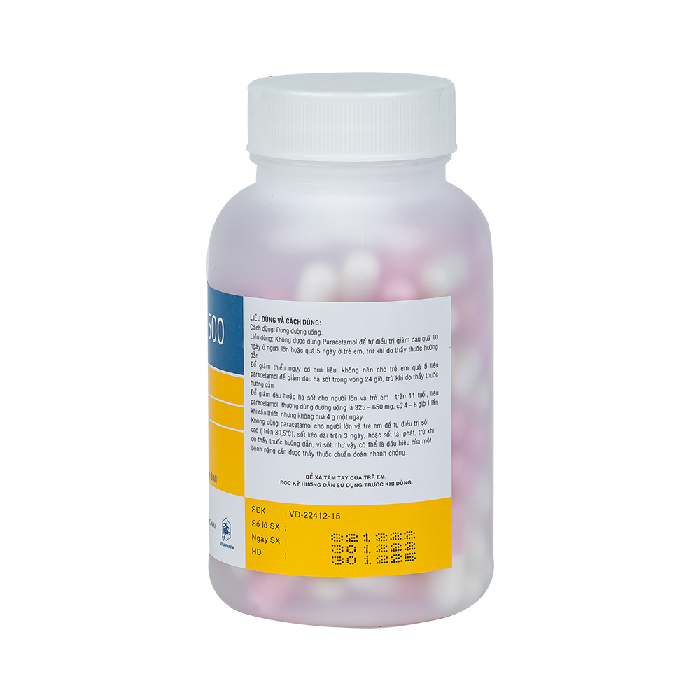 Paracetamol 500 mg Cap Chai 100 VNA