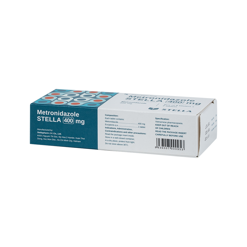 Metronidazole Stella 400 Hộp 2 vỉ x 7 viên Stella
