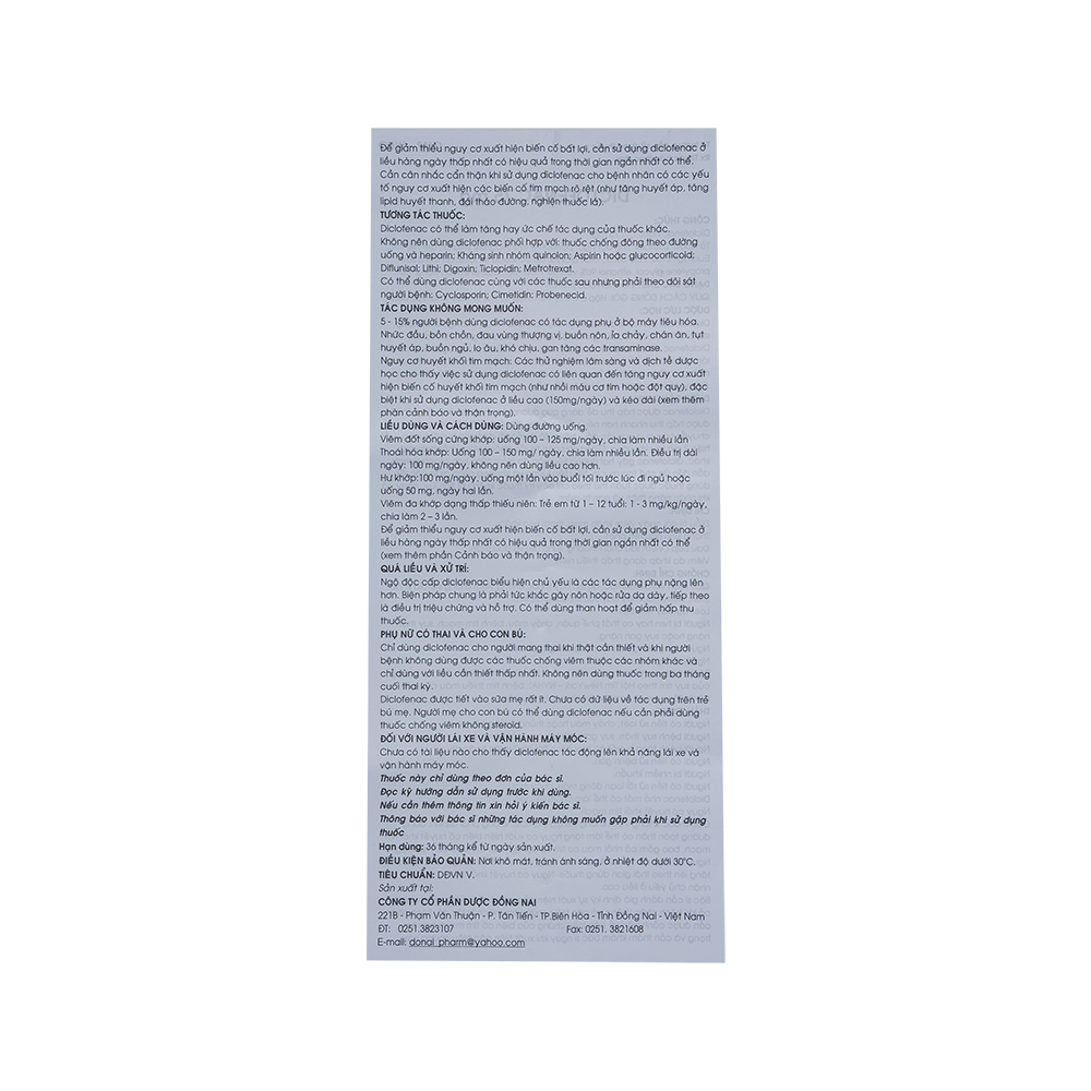 Diclophenac Hộp 10 vỉ x 10 viên