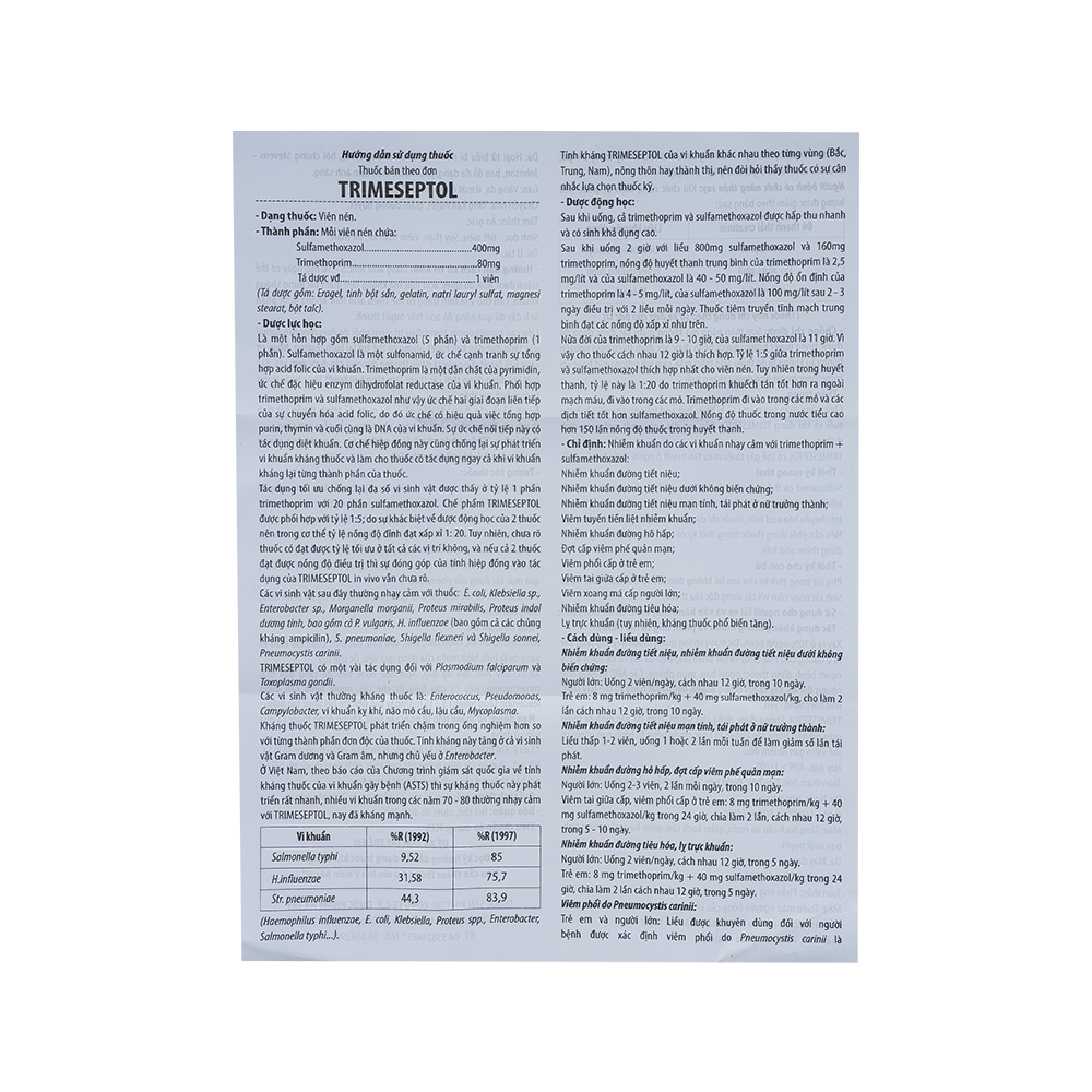 Trimeseptol nén vỉ Hộp 25 vỉ x 20 viên  Hataphar