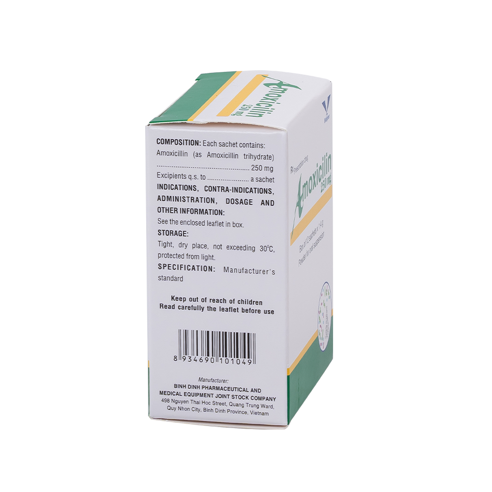 Amoxicilin 250mg H/12 gói Hộp 12 Gói Bidiphar
