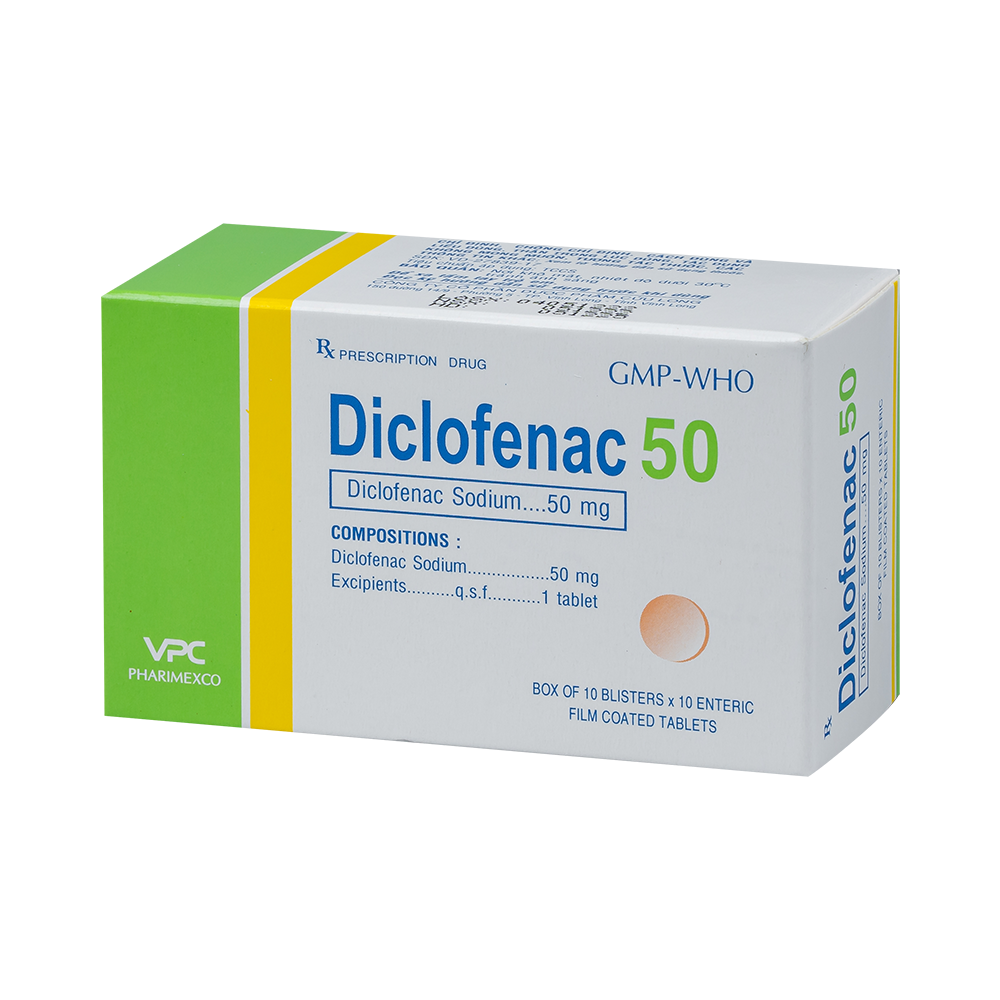 DICLOFENAC 50mg Hộp 10 vỉ x 10 viên Dược Cửu Long