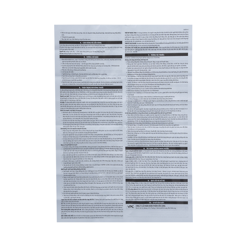 DICLOFENAC 50mg Hộp 10 vỉ x 10 viên Dược Cửu Long