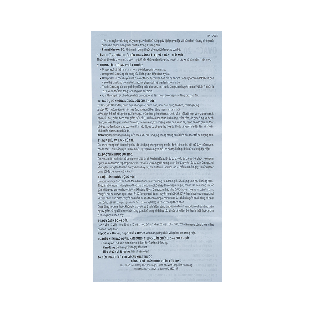 OVAC 20 Hộp 10 vỉ x 10 viên Dược Cửu Long