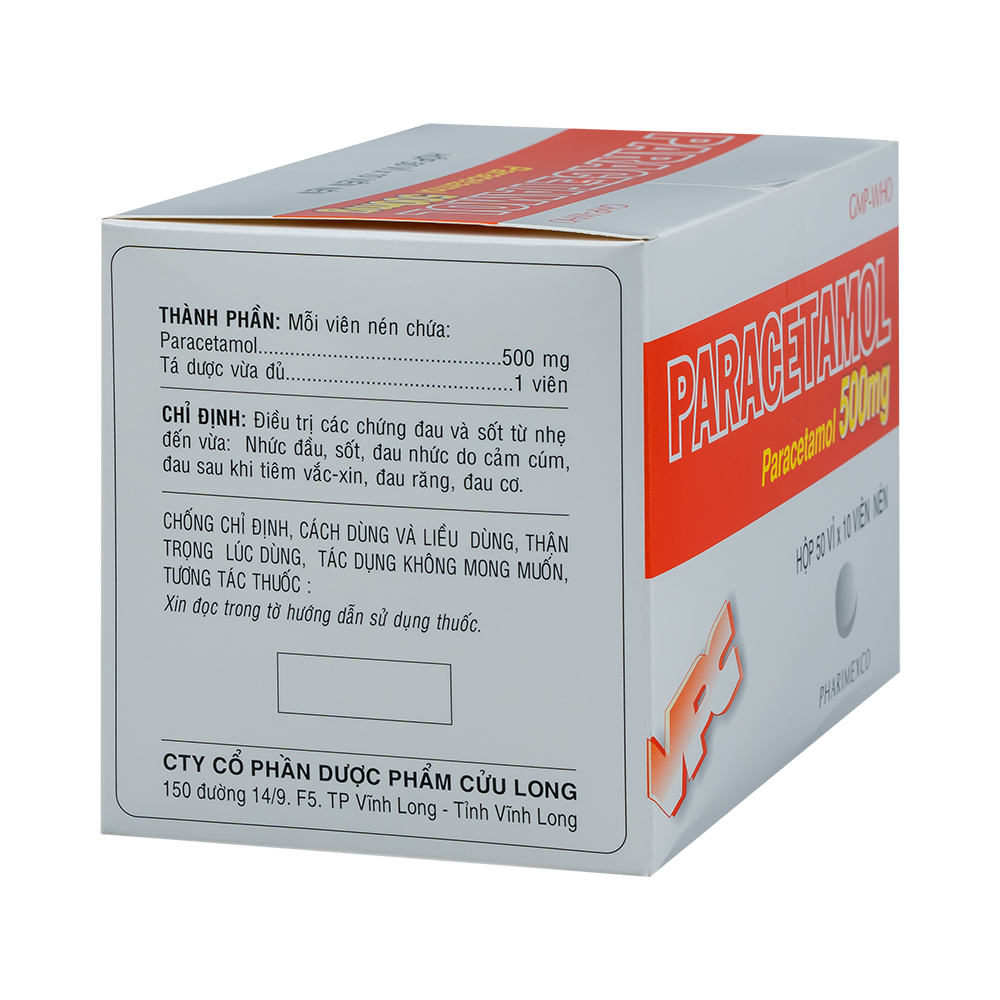 PARACETAMOL 500mg Hộp 50 vỉ x 10 viên Dược Cửu Long