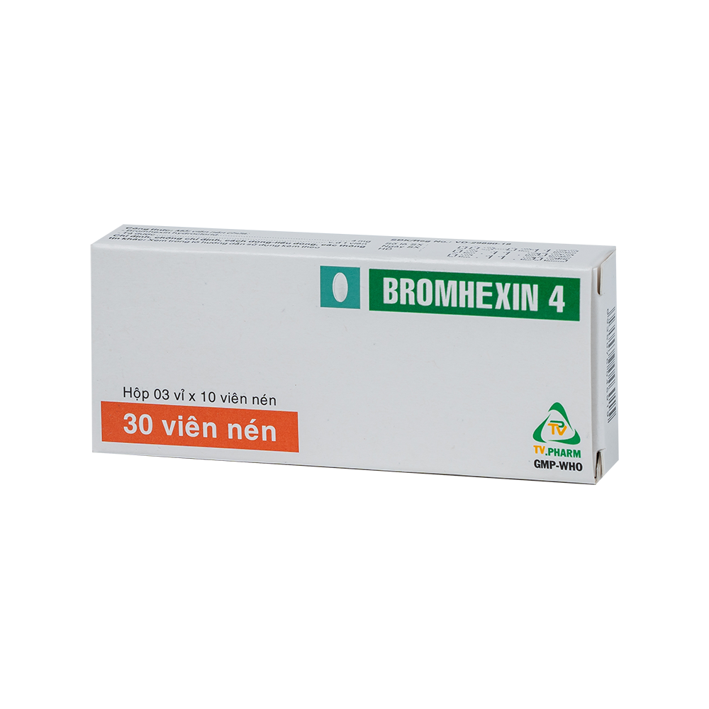 Bromhexin 4mg V/10,H/30 Hộp 3 vỉ x 10 viên TVPharma