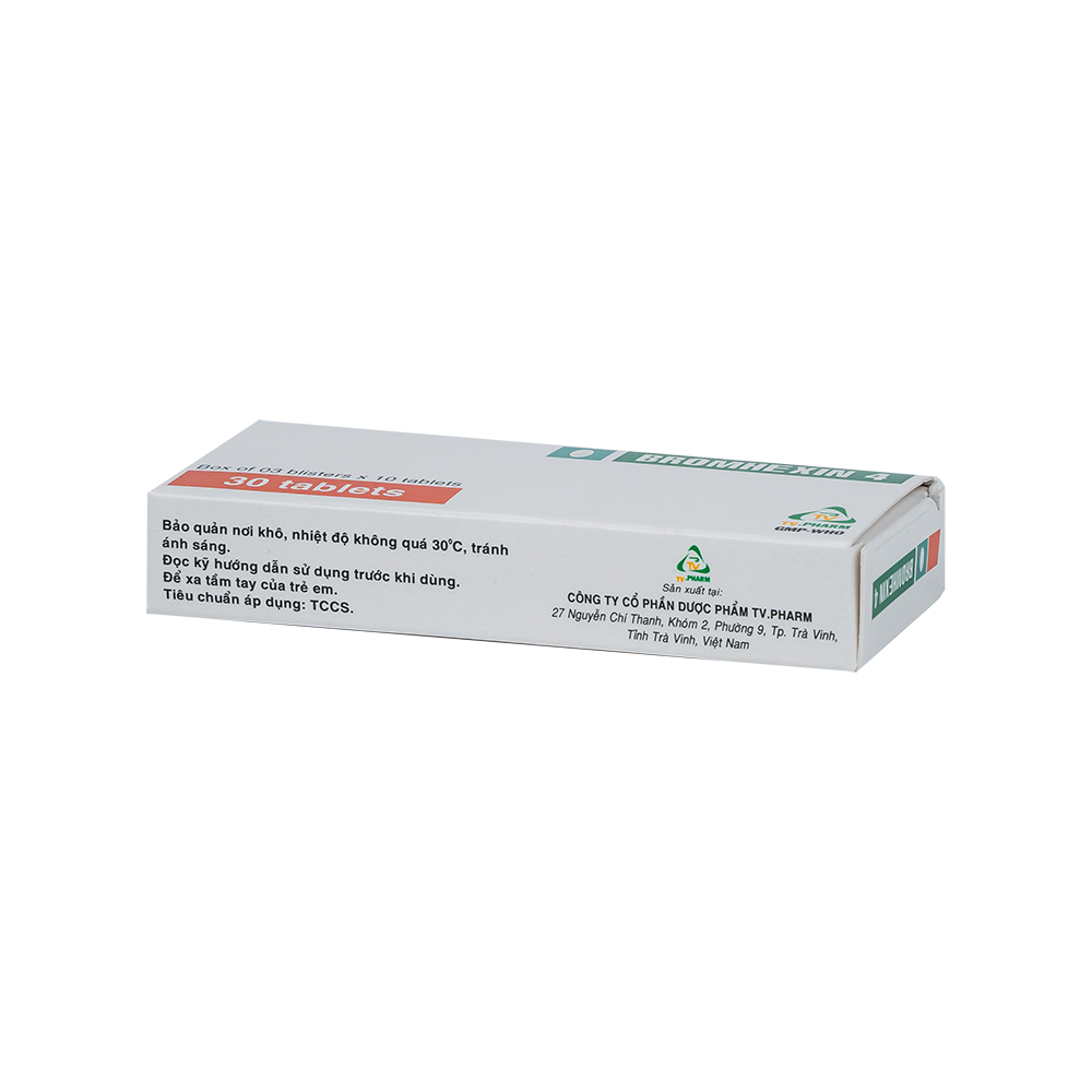 Bromhexin 4mg V/10,H/30 Hộp 3 vỉ x 10 viên TVPharma