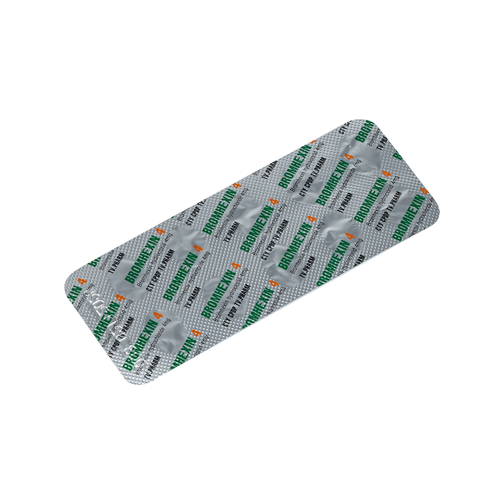 Bromhexin 4mg V/10,H/30 Hộp 3 vỉ x 10 viên TVPharma