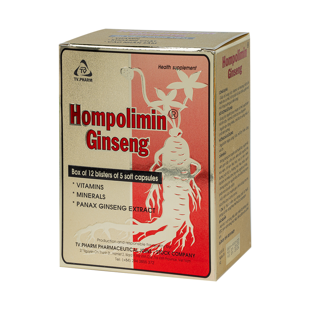 Hompolimin Ginseng v/5,h/60 Hộp 12 vỉ  x 5 viên nang mềm TVPharma