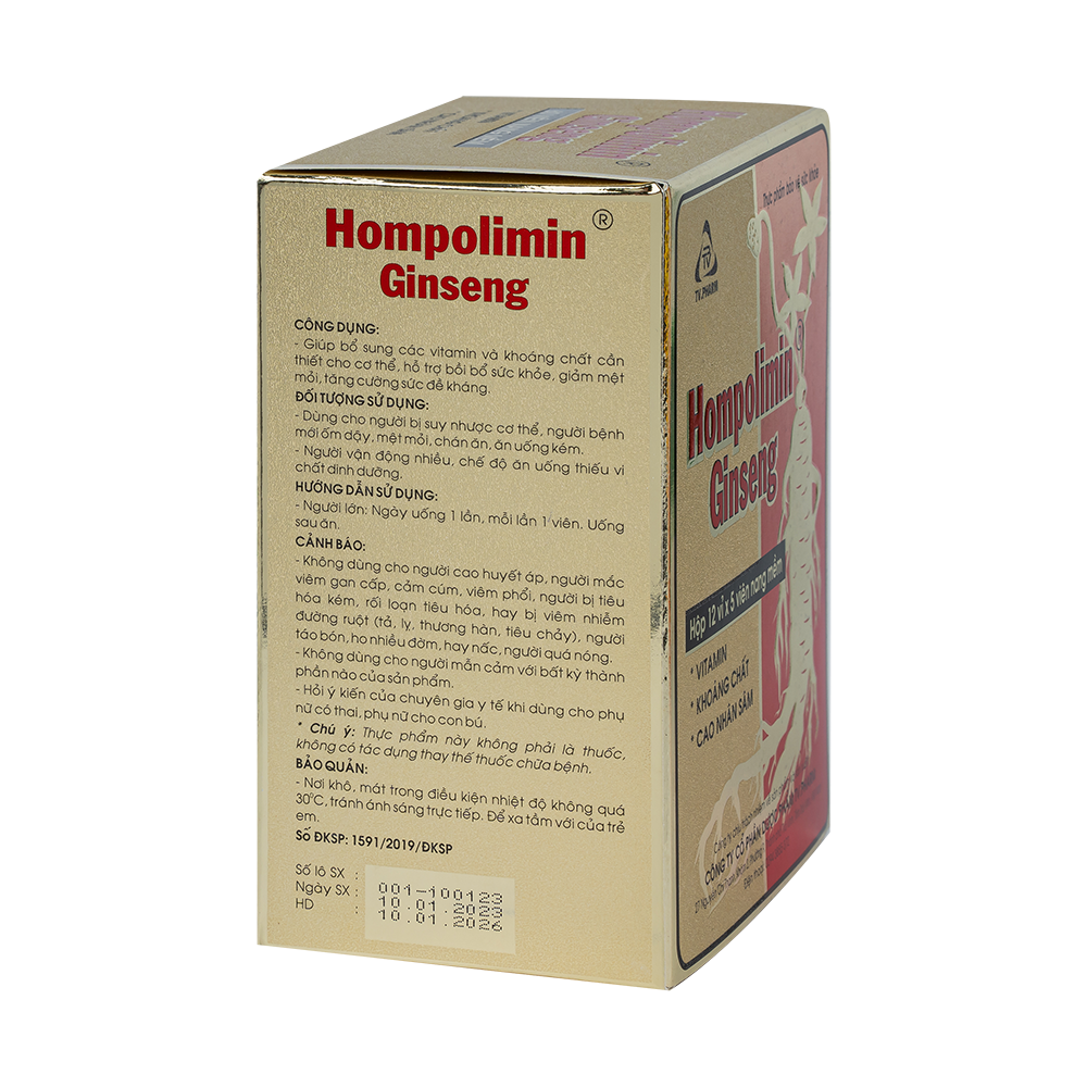 Hompolimin Ginseng v/5,h/60 Hộp 12 vỉ  x 5 viên nang mềm TVPharma