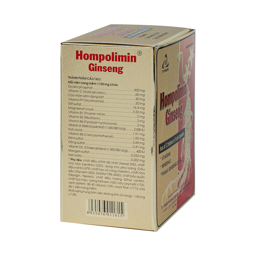 Hompolimin Ginseng v/5,h/60 Hộp 12 vỉ  x 5 viên nang mềm TVPharma