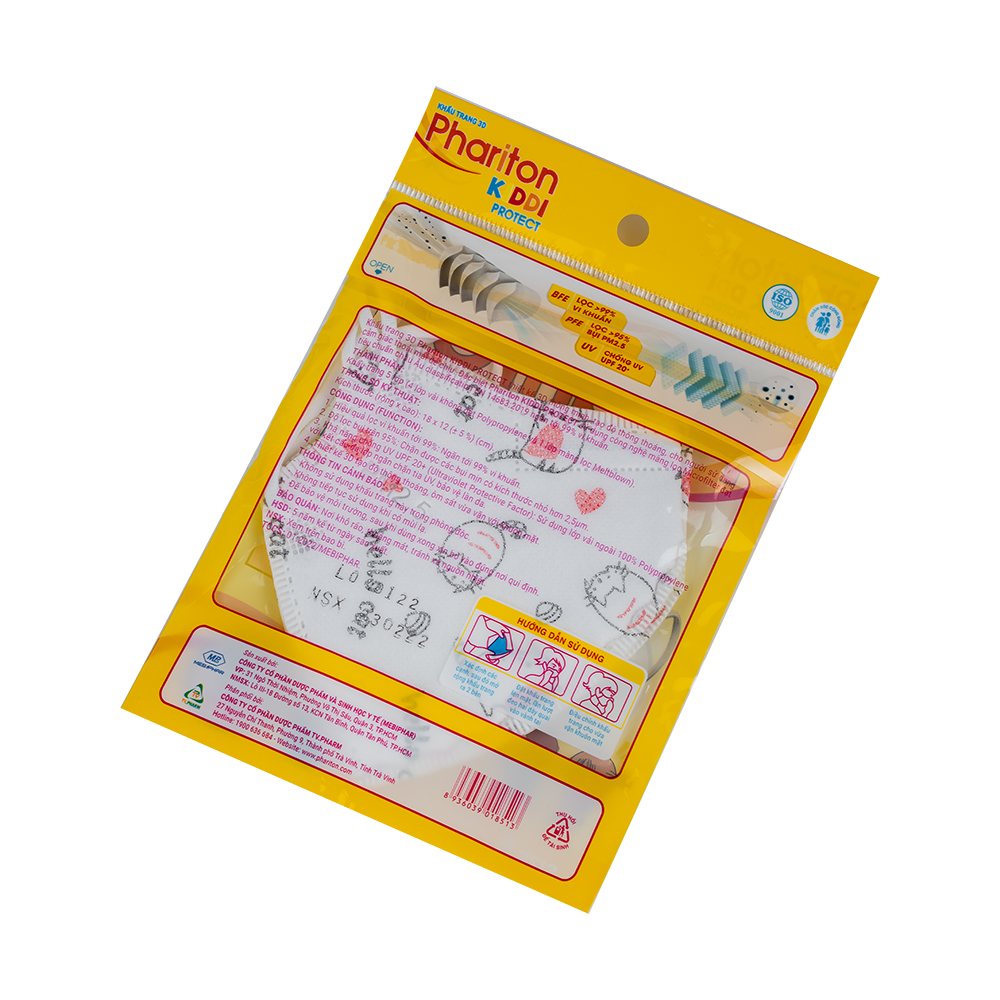 Khẩu trang 3D Phariton KIDDI PROTECT (Hoa văn con mèo size S) Túi 3 cái TVPharma