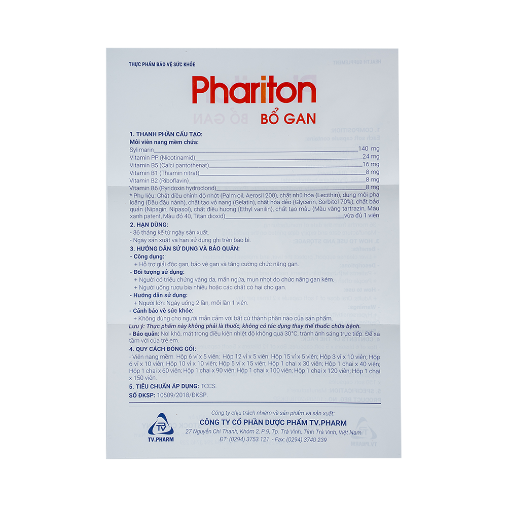 Phariton bổ gan V/10, H/30 Hộp 3 vỉ x 10 viên TVPharma