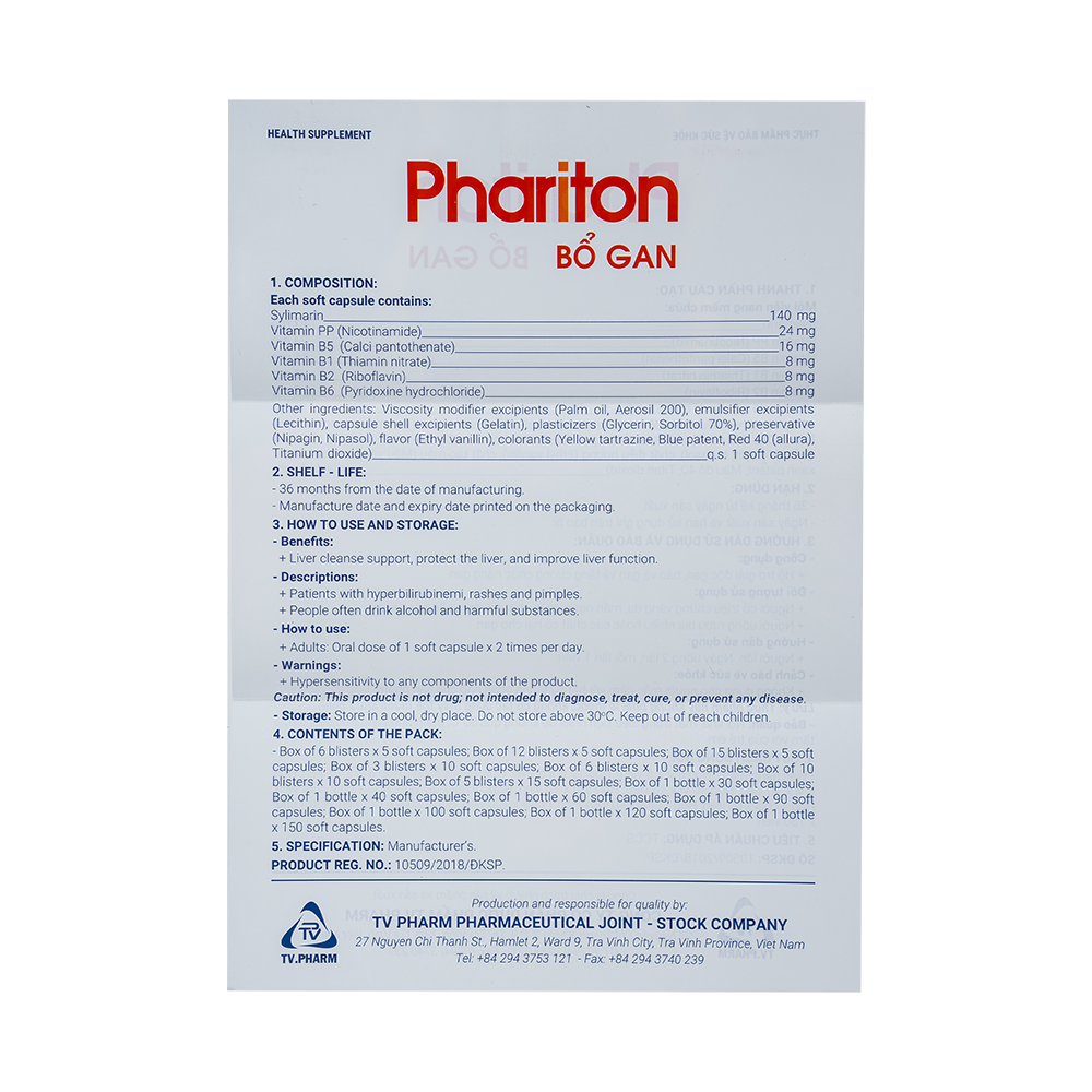 Phariton bổ gan V/10, H/30 Hộp 3 vỉ x 10 viên TVPharma