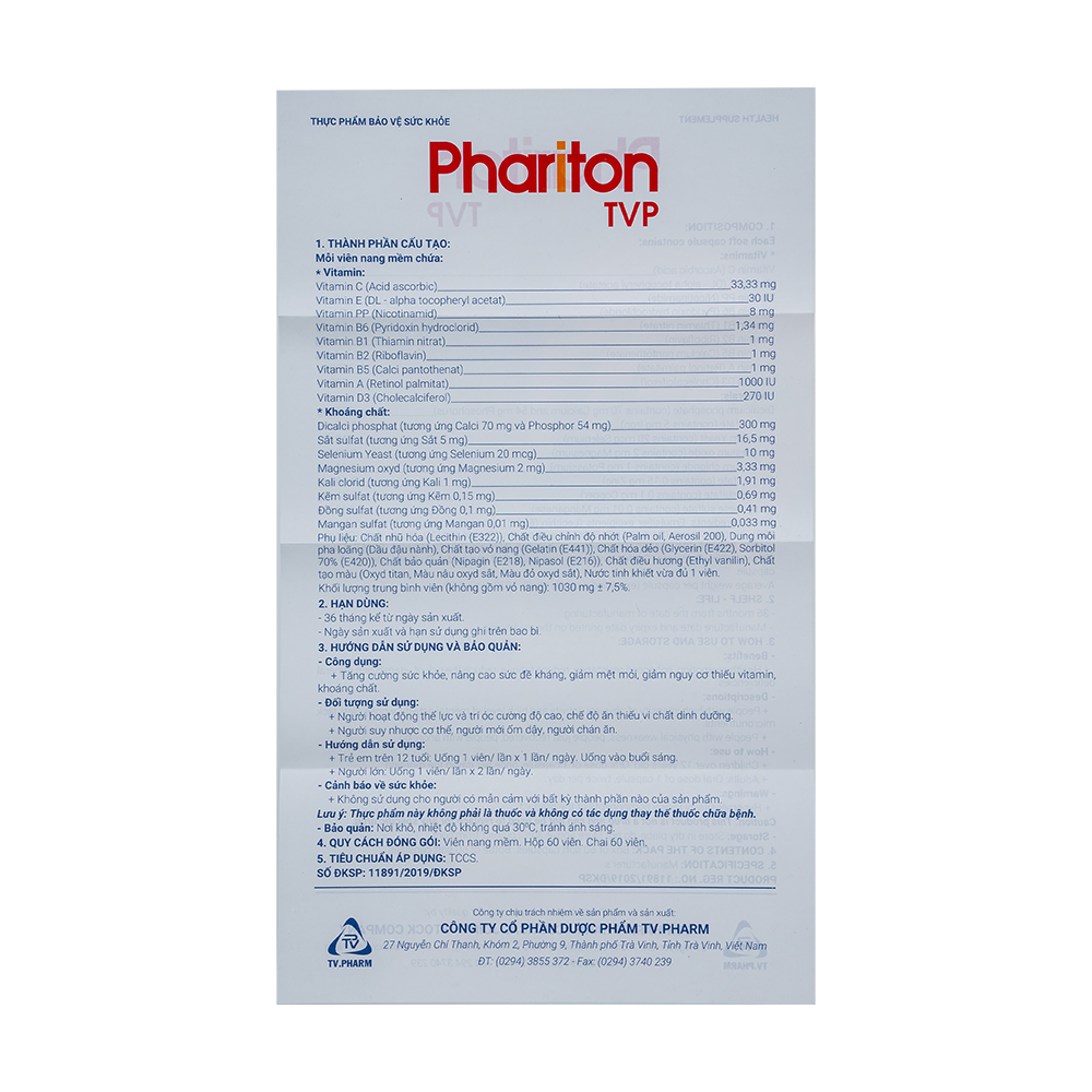 Phariton TVP v/5,h/60 Hộp 12 vỉ x 5 viên TVPharma